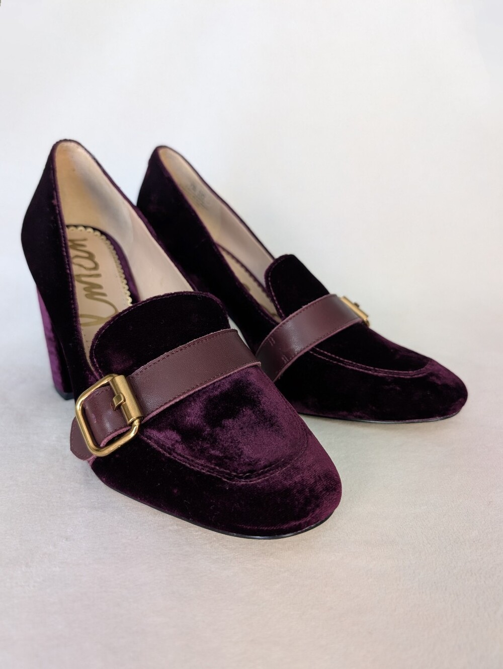 Sam Edelman Ellison Malbec Velvet Buckle Block Heel Loafer Pumps 7.5